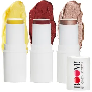 BOOM Beauty Boomstick Trio Berry - 3 Pack Cream Blush Makeup - Berry Blush Stick, Highlighter Stick & Moisturizer for Cheeks, Eyes & Lips - Blendable Vegan Boom Sticks by Cindy Joseph for Older Women