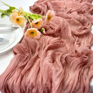 Booque Valley 6 Pack Dusty Blush Cheesecloth Table Runner 10ft Super Soft Boho Wrinkled Gauze Sheer Cloth for Baby Shower Baptism Birthday Party Wedding Centerpiece Table Decoration, 35x120 Inch