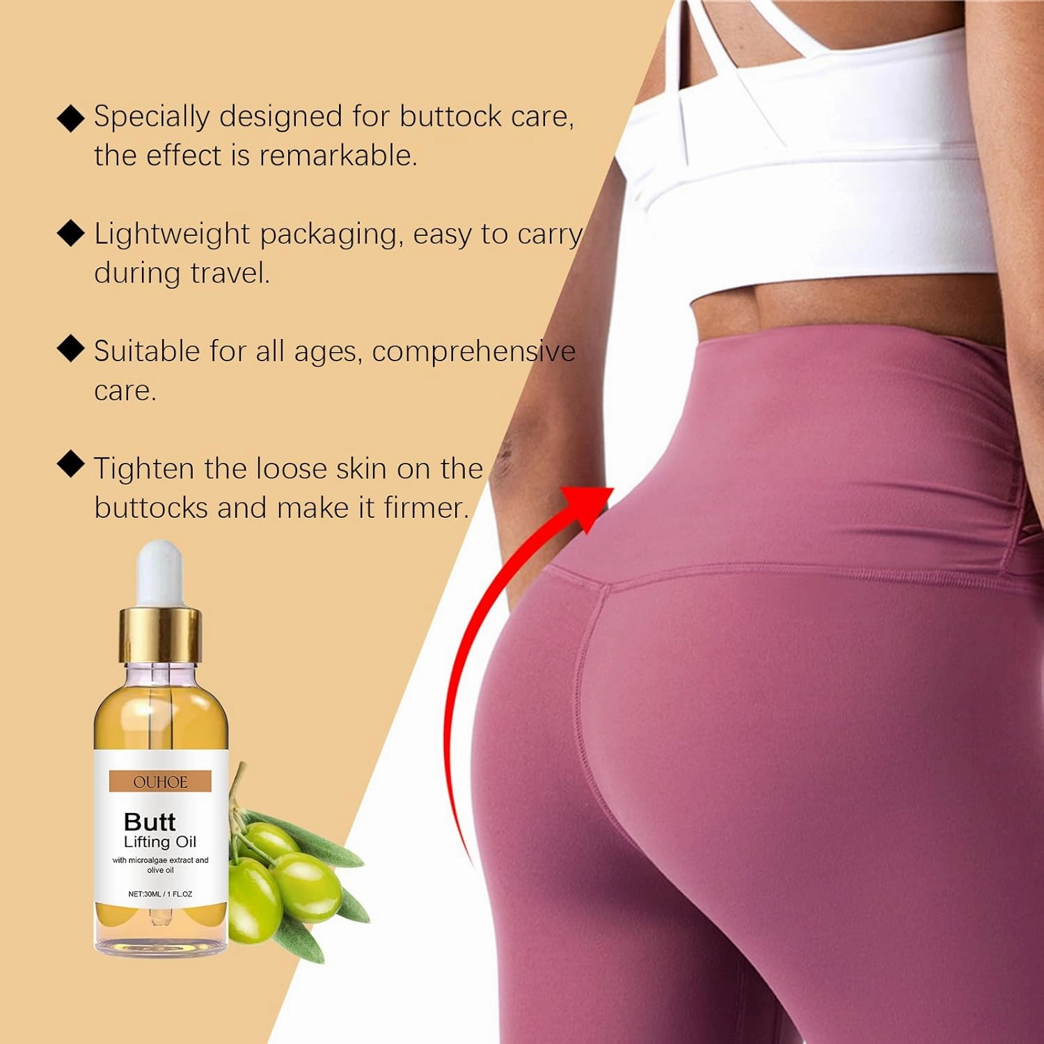 Butt Lifting Oil, Tight Lift and Firm Booty Cellulite Cream, Natural Herbal Butt Firming and Lifting Cream , Aguaje Para Aumentar Gluteos Y Caderas, Butt Plumper for Women, Firming Fast (1PC)