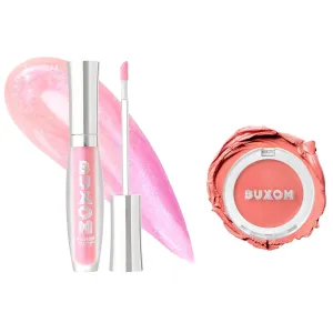 Buxom Plump Shot Collagen-Infused Lip Serum in Spellbound Pink Multichrome   Plump Shot Collagen Peptides Plumping Cream Blush, Cream-to-Powder Blush in shade Coral Sheer