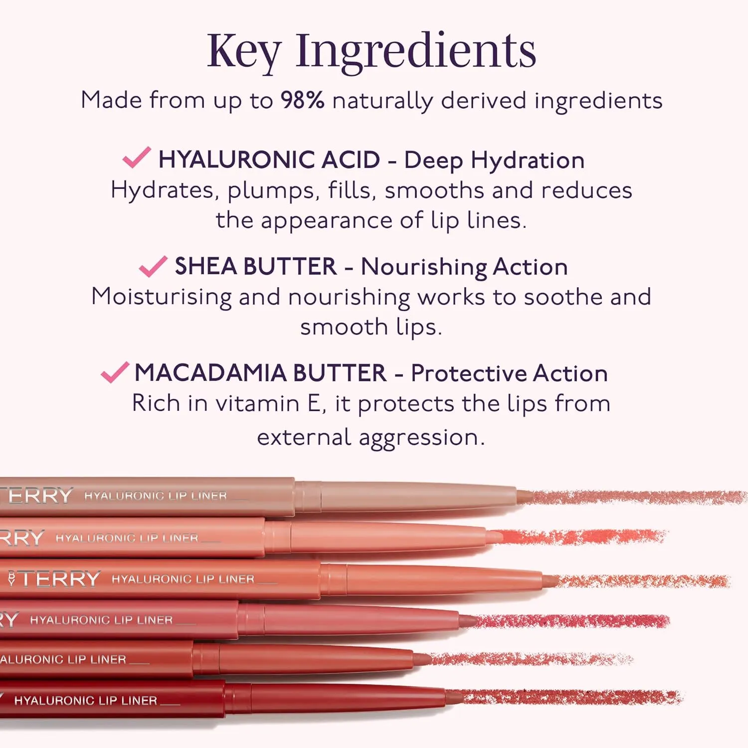 By Terry Hyaluronic Lip Liner Pencil, Defines the Lips, Creamy & Hydrating Formula, Intensely Pigmented & Long-lasting Coverage, Vegan, Secret Kiss, 0.05oz