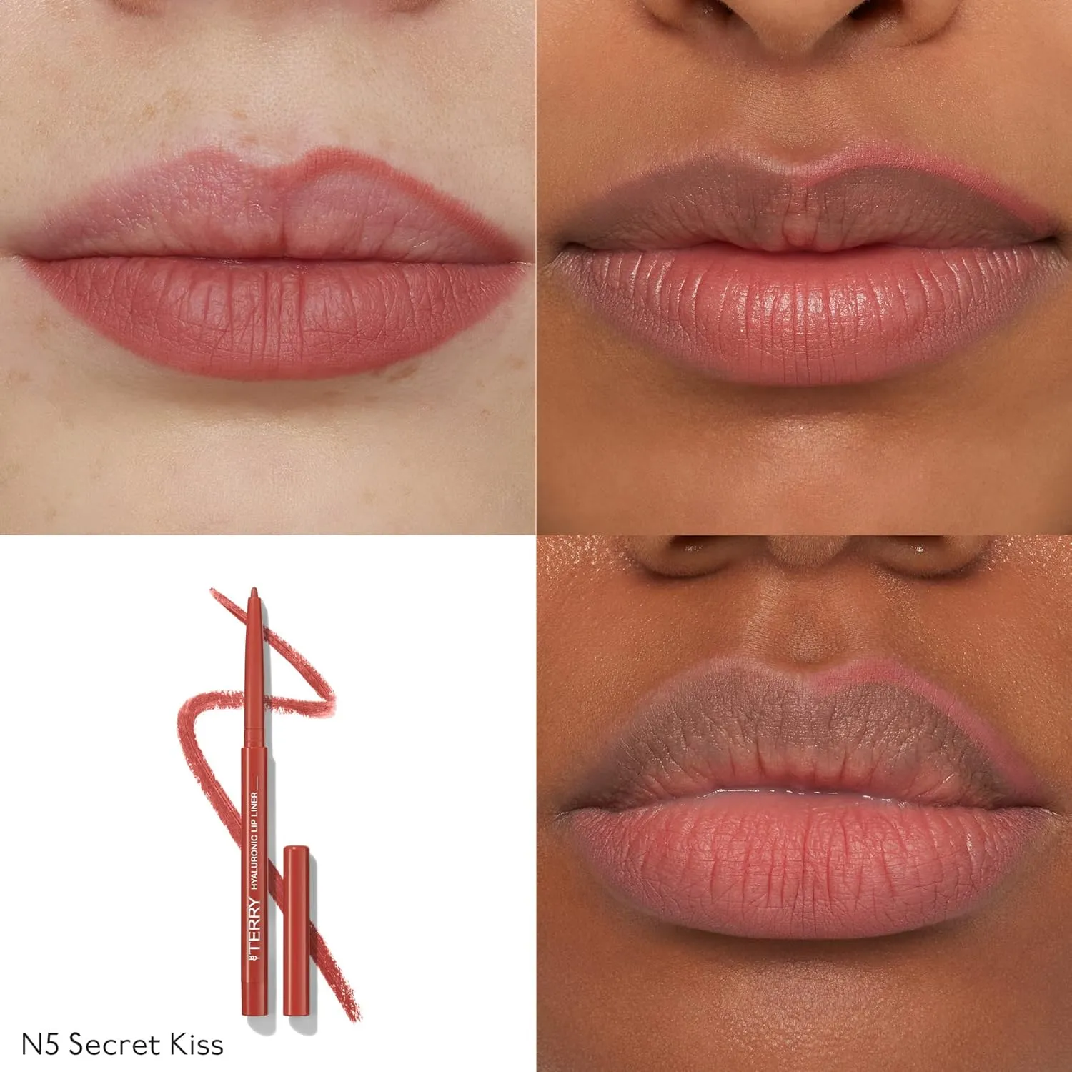 By Terry Hyaluronic Lip Liner Pencil, Defines the Lips, Creamy & Hydrating Formula, Intensely Pigmented & Long-lasting Coverage, Vegan, Secret Kiss, 0.05oz