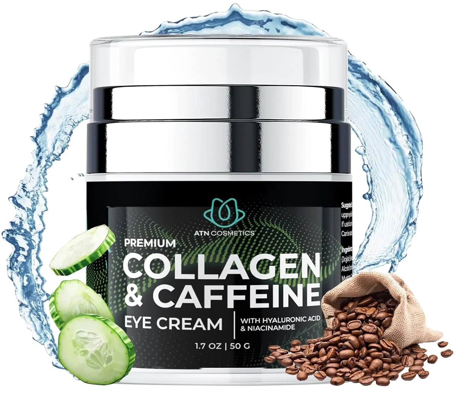Caffeine Eye Cream, Collagen Eye Cream for all skin types, For Wrinkles & Dark Circles, and Puffiness, Infused with Hyaluronic Acid & Niacinamide, 1.7 OZ / 50 G