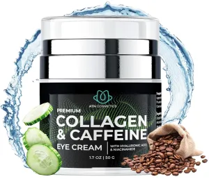 Caffeine Eye Cream, Collagen Eye Cream for all skin types, For Wrinkles & Dark Circles, and Puffiness, Infused with Hyaluronic Acid & Niacinamide, 1.7 OZ / 50 G