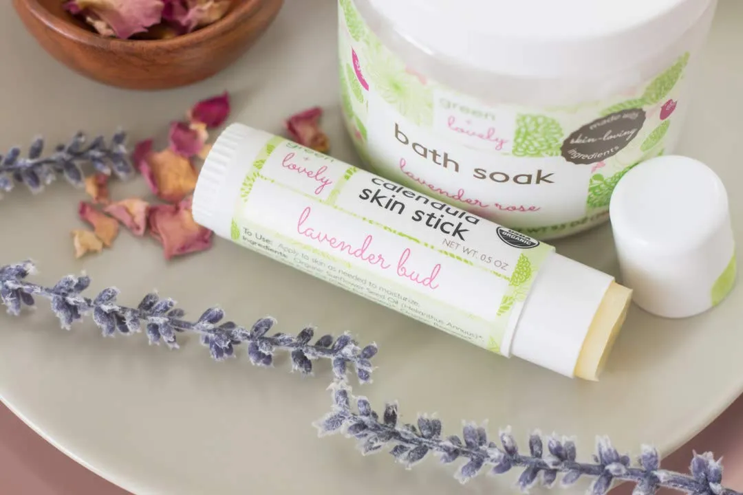 Calendula Skin Stick Organic Lotion Sticks Moisturizing Balm Ointment Salve Multipurpose Hand Cream Body Bar, 0.5 oz., Lavender Bud (2 Tube Set)
