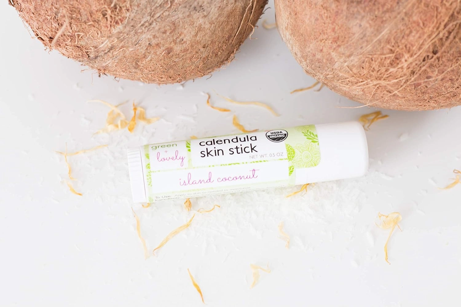 Calendula Skin Stick Organic Lotion Sticks Moisturizing Balm Ointment Salve Multipurpose Hand Cream Body Bar, 0.5 oz., Island Coconut (2 Tube Set)