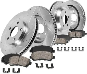 Callahan Brake Kit for Chevy GMC Silverado Suburban Sierra Yukon XL 1500 Tahoe Escalade ESV EXT Replacement Drilled Slotted Brakes Rotor Ceramic Brake Pads: 12'' Front and 12.99'' Rear Rotors