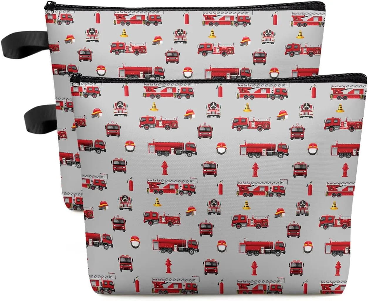 Cartoon Truck Makeup Bag - Large Capacity Travel Cosmetic Bag for Women Men, Red Fire Truck Grey Backdrop Makeup Organizer Bag Waterproof Hanging Toiletry Bag Makeup Bags 2Pack