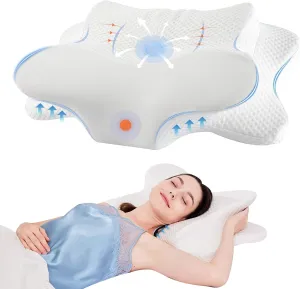 Cervical Pillow - Memory Foam Pillow for Sleep Pain, Ergonomic Contour Design with Breathable Cooling Cover, Oeko-Tex Certified, for Side Back Stomach Sleepers, White