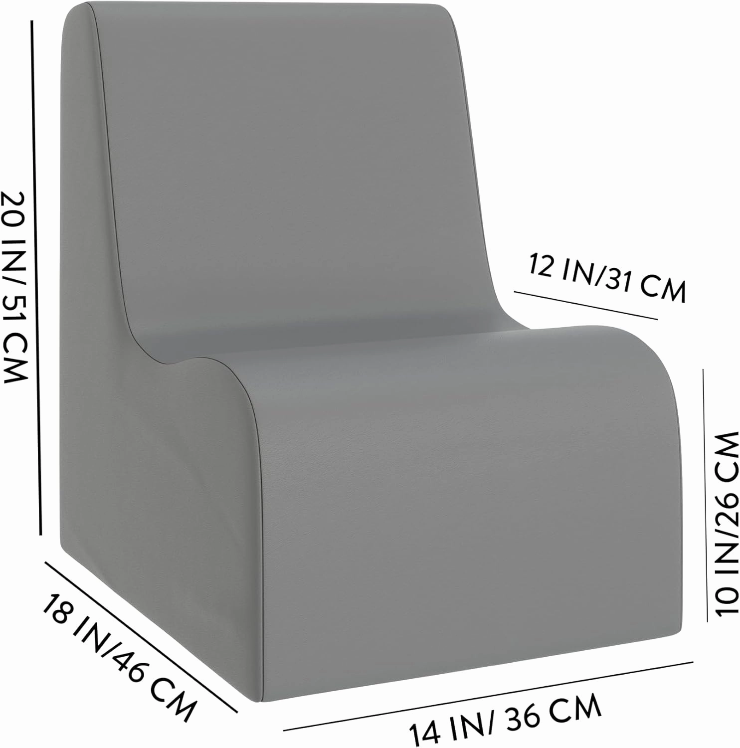 Children's Factory Medium Contour Chair, Mix-and-Match Kids Chairs, Sofas, Corner Ottomans and Cubes, Foam-Filled and Water-Resistant, Flexible Seating for Classroom Elementary, Green Chair