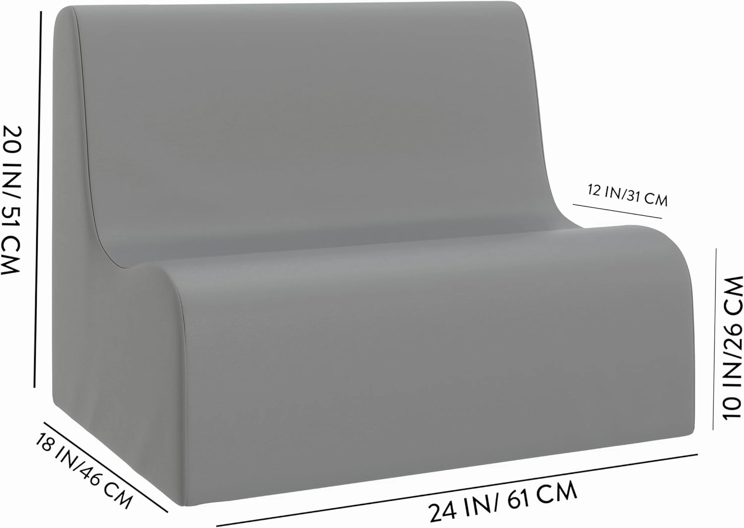 Children's Factory Medium Contour Sofa, Mix-and-Match Kids Chairs, Sofas, Corner Ottomans and Cubes, Foam-Filled and Water-Resistant, Flexible Seating for Classroom Elementary, Red Kids Couch