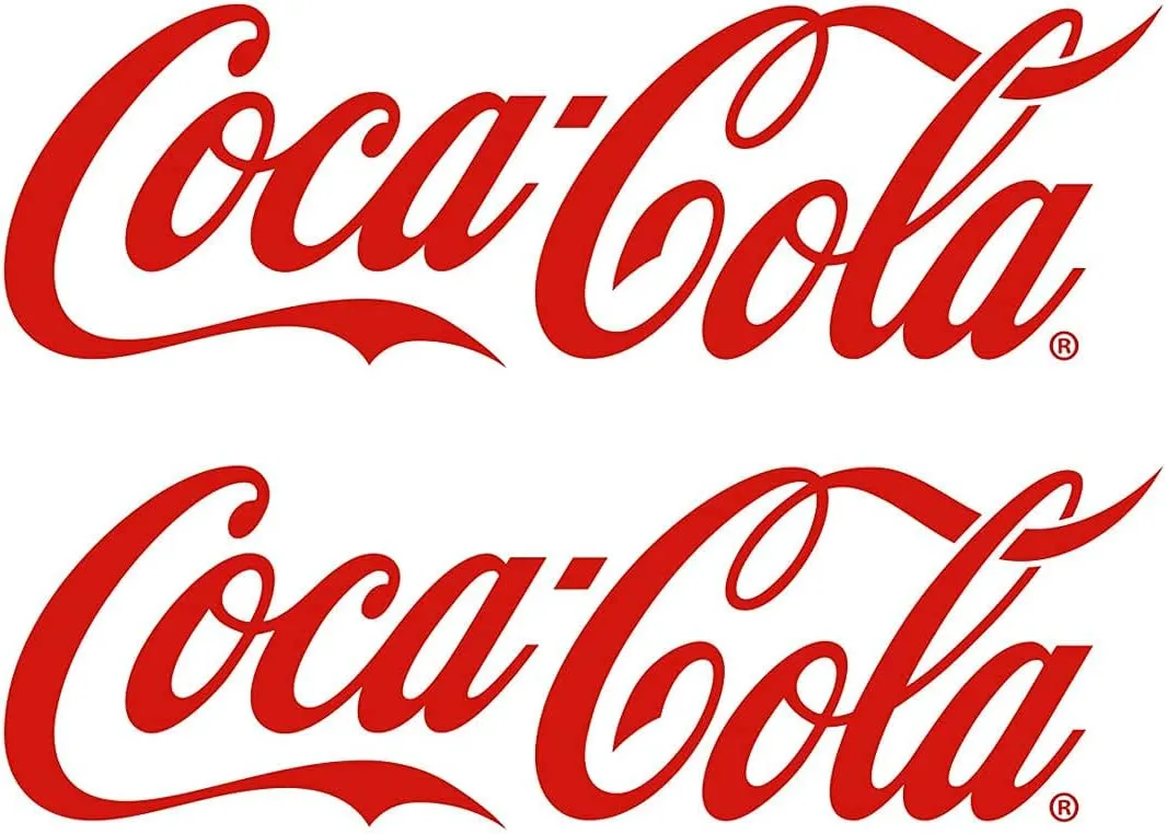 Coca Cola Script Cut Out Vinyl Sticker Set of 2, Coca-Cola Classic Peel and Stick Decals, Fridge, Cooler, Laptop, Car Bumper (11.5 x 3.5 Inch, Red)