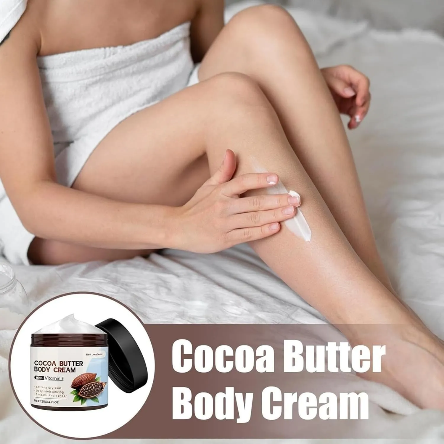 Cocoa Butter Body Cream, Long-Lasting Natural Organic Moisturizing Cocoa Butter Repairing Balm, Multi-Use Balm for Men, Women and Even Babies, Non-Sticky, Deep Nourishment (2PCS)