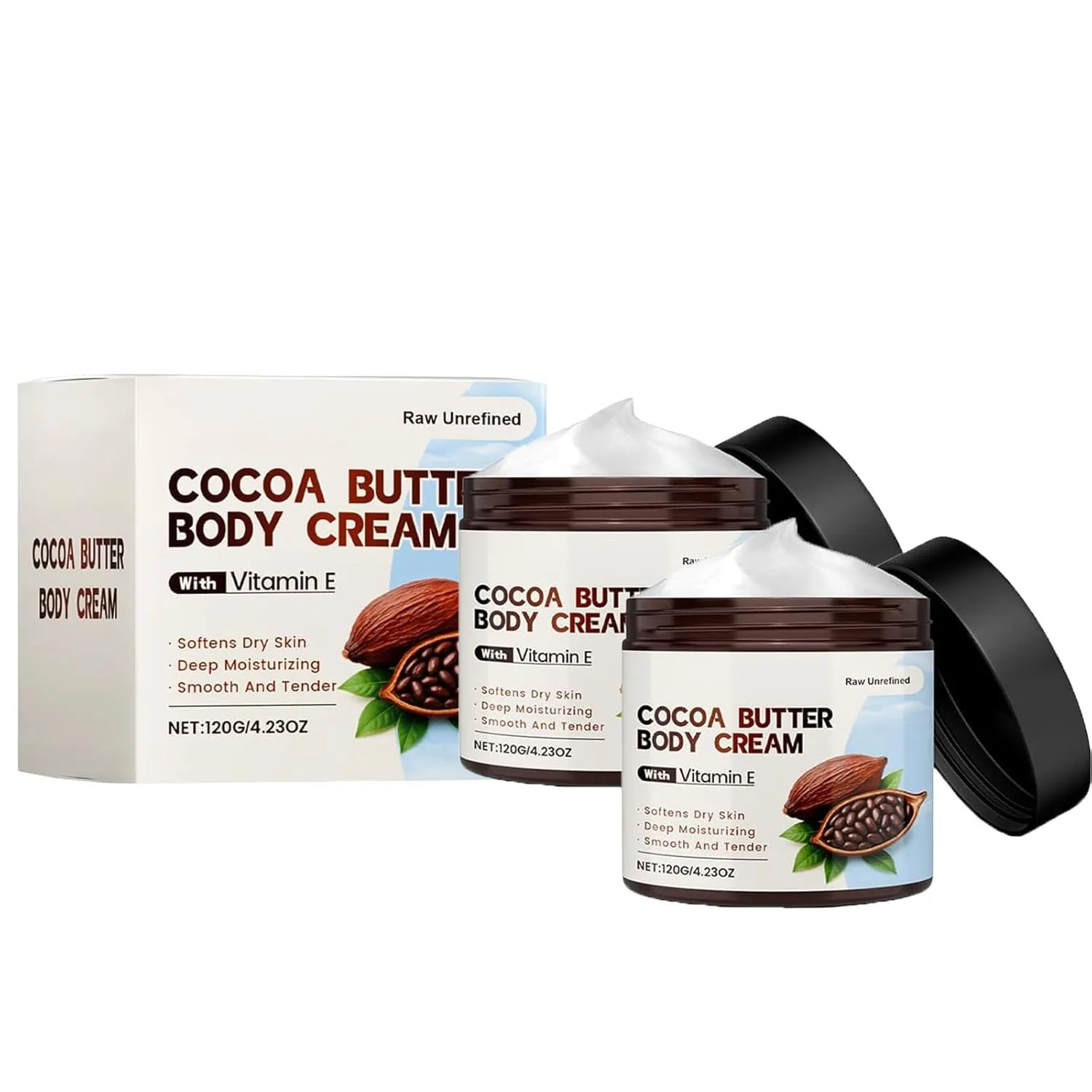 Cocoa Butter Body Cream, Long-Lasting Natural Organic Moisturizing Cocoa Butter Repairing Balm, Multi-Use Balm for Men, Women and Even Babies, Non-Sticky, Deep Nourishment (2PCS)