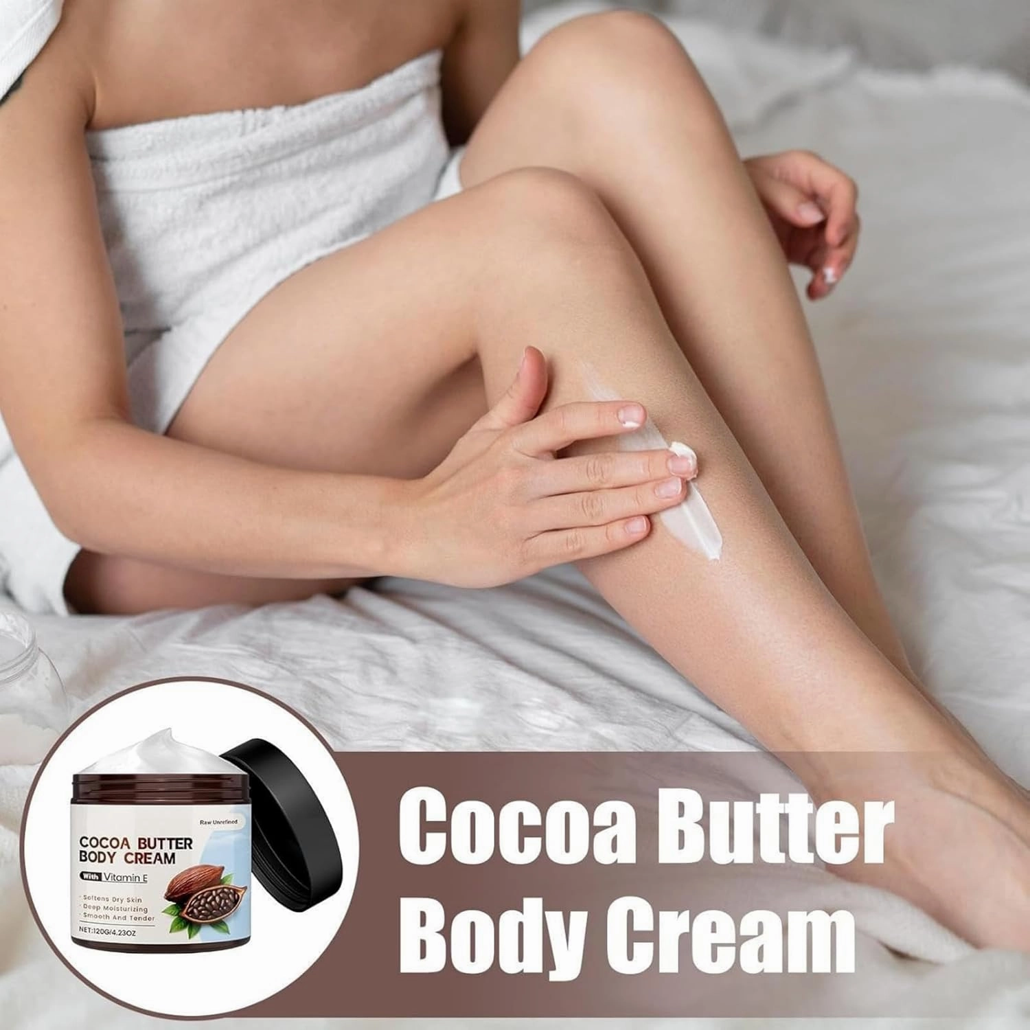 Cocoa Butter Body Cream, Long-Lasting Natural Organic Moisturizing Cocoa Butter Repairing Balm, Multi-Use Balm for Men, Women and Even Babies, Non-Sticky, Deep Nourishment (3PCS)
