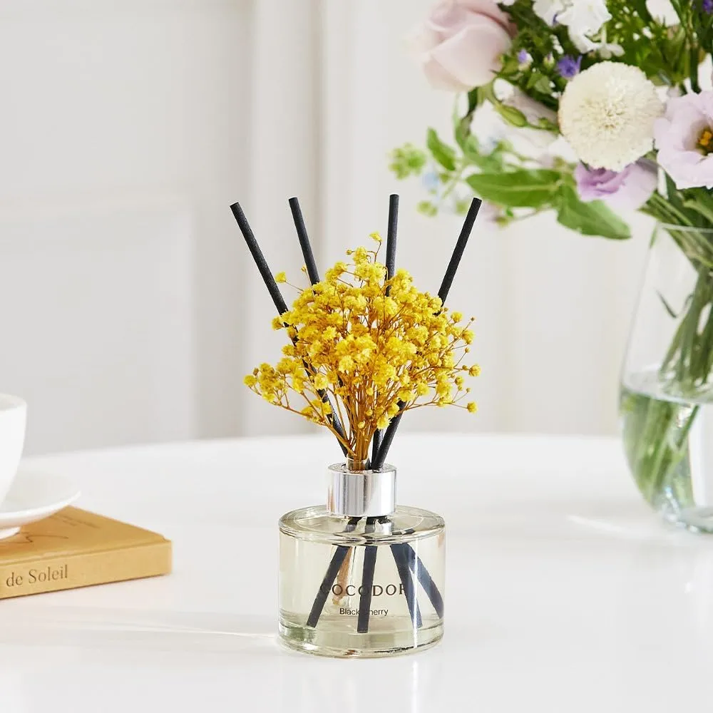 COCODOR Flower Reed Diffuser Set / 6.7oz / Dark Vanilla&Sandalwood/Scent Diffuser with Sticks Home Fragrance Reed Diffuser for Bathroom Shelf Decor