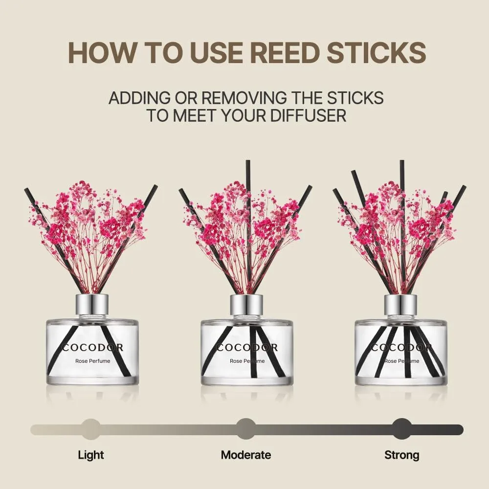 COCODOR Flower Reed Diffuser Set / 6.7oz / Dark Vanilla&Sandalwood/Scent Diffuser with Sticks Home Fragrance Reed Diffuser for Bathroom Shelf Decor