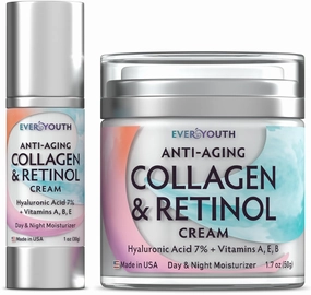 Collagen Cream Moisturizer Face Cream Bundle (Save 20%), Face Moisturizer for Women with Collagen, Retinol, Hyaluronic Acid, Made in USA, For Face, Neck & Décolleté - 1.7oz   1.0oz (Travel Size)