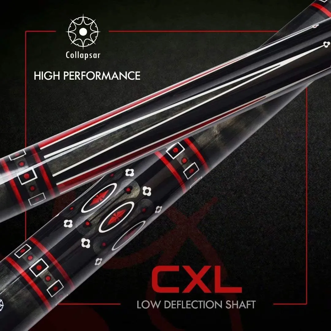 Collapsar CXL Pool Cue with 1X1 Hard Case,Low Deflection Shaft 13mm Black Tip Billiard Ques Sticks,58" 2-Pieces 19-21 oz Professional Pool Stick Set