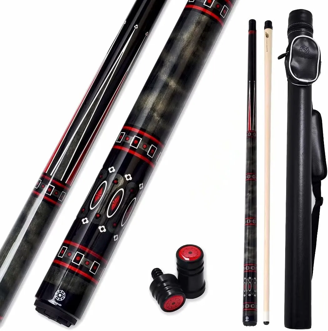 Collapsar CXL Pool Cue with 1X1 Hard Case,Low Deflection Shaft 13mm Black Tip Billiard Ques Sticks,58" 2-Pieces 19-21 oz Professional Pool Stick Set