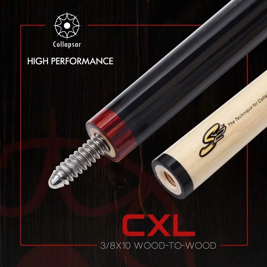 Collapsar CXL Pool Cue with 1X1 Hard Case,Low Deflection Shaft 13mm Black Tip Billiard Ques Sticks,58" 2-Pieces 19-21 oz Professional Pool Stick Set