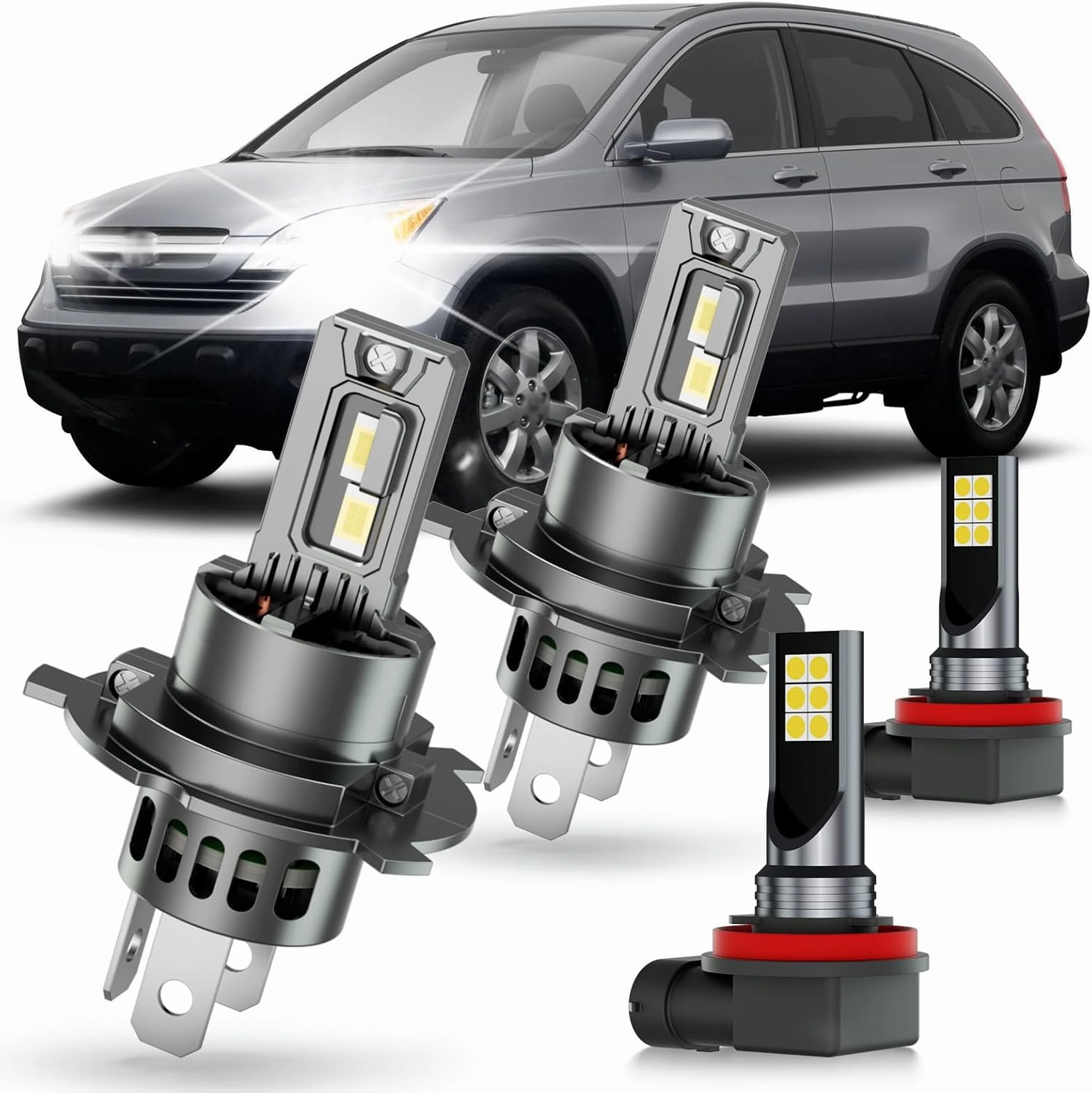 Compatible for 2007-2014 Honda CR-V CRV High Low Dual Beam FOG Lights Bulbs, 6000K White 400% Brighter Super Bright 1:1 Size Plug-and-Play Powersports or Off-road Use Bulbs, Pack of 4