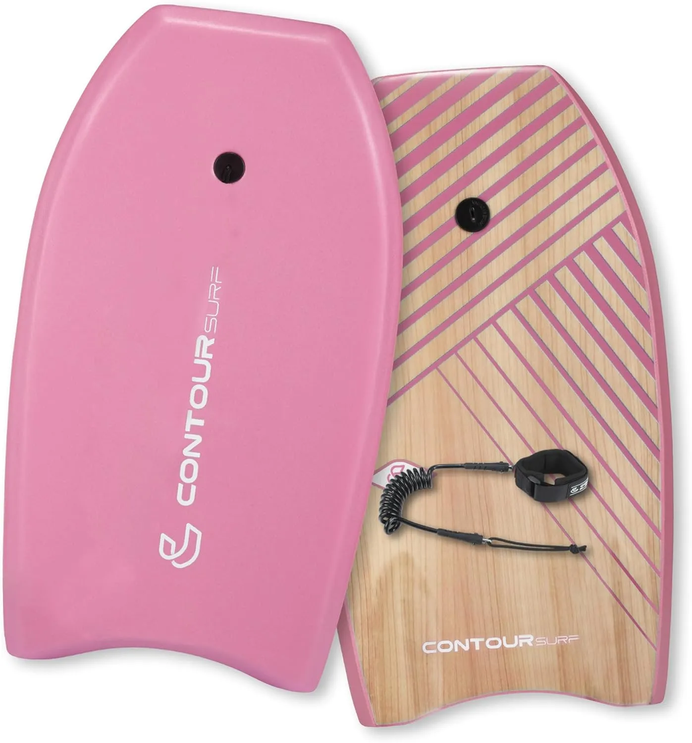 Contour SURF Reed Body Board 33 Inches Bodyboard Body Boards for Beach Kids Lightweight EPS Core Dual Channel Double Swivel Coiled Wrist Leash for All Surfing Levels Magenta