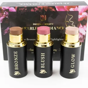 Contour Trio - Cream Bronzer, Blush & Highlighter Set – Pigmented, Buildable & Hydrating w. Shea Butter, Vitamin E & Hyaluronic Acid, Gift Set, Summer Glow (Enchanted, Regular Trio)