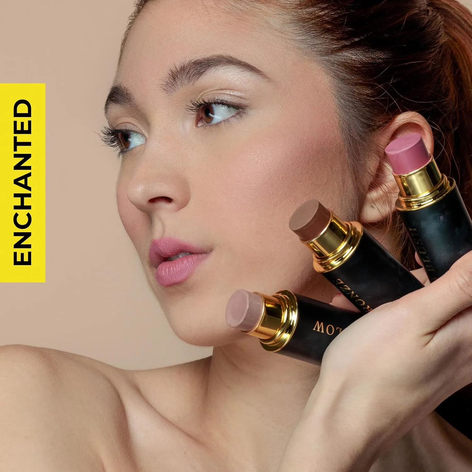 Contour Trio - Cream Bronzer, Blush & Highlighter Set – Pigmented, Buildable & Hydrating w. Shea Butter, Vitamin E & Hyaluronic Acid, Gift Set, Summer Glow (Enchanted, Regular Trio)