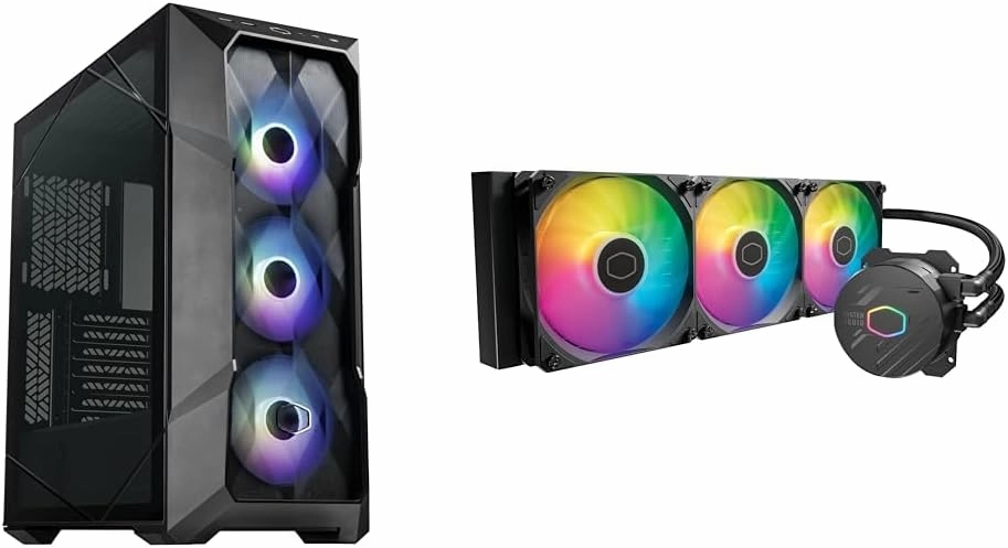 Cooler Master TD500 Mesh V2 Airflow ATX Mid-Tower Case, Polygonal Mesh, Crystalline Tempered Glass & MasterLiquid 360L Core 360mm Close-Loop AIO Liquid Cooler, ARGB Sync