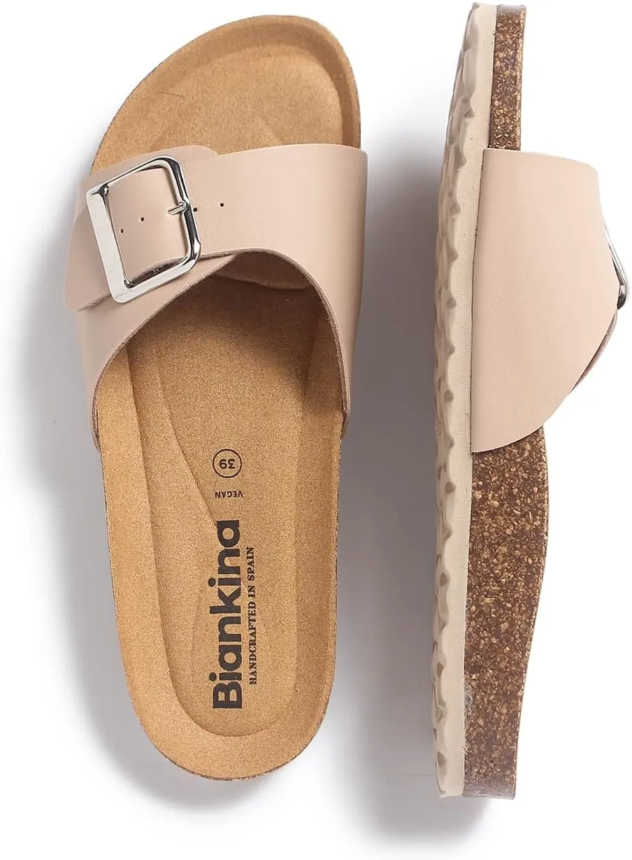Cordoba Single Buckle Strap Bio Sandals for Women - Sustainable, Eco Friendly, Vegan Leather Sandals. Recycled Upper, Comfy Insole, Cork Midsole, EVA Sole. Made in Spain