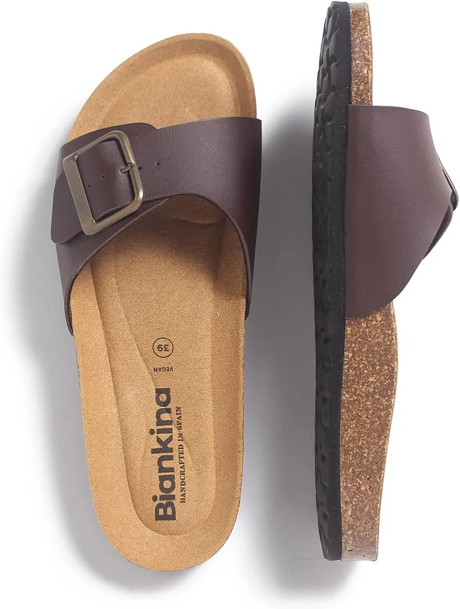 Cordoba Single Buckle Strap Bio Sandals for Women - Sustainable, Eco Friendly, Vegan Leather Sandals. Recycled Upper, Comfy Insole, Cork Midsole, EVA Sole. Made in Spain