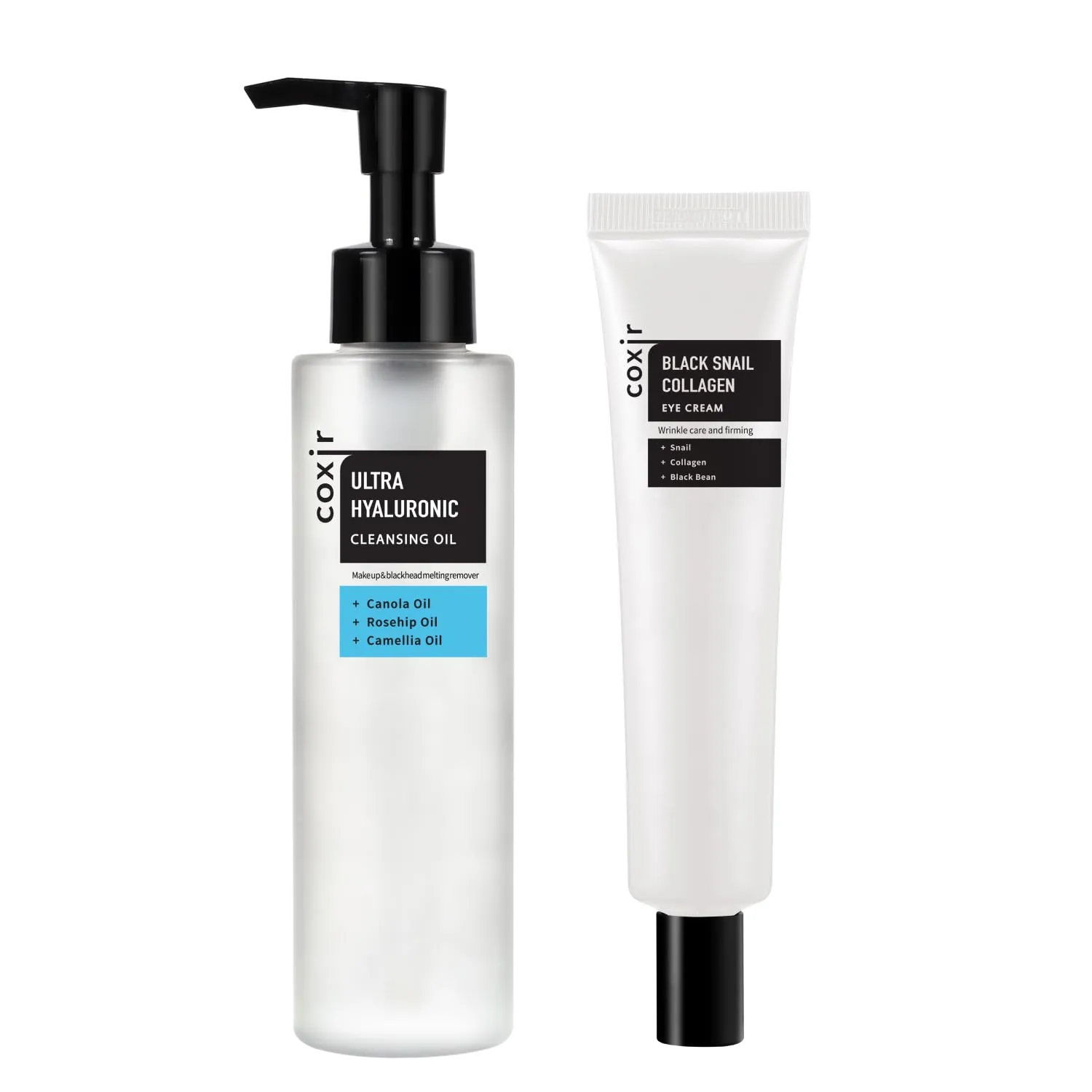 coxir ULTRA HYALURONIC CLEANSING OIL 5.07 fl.oz   BLACK SNAIL COLLAGEN EYE CREAM 1.01 fl.oz l Oil Cleanser, Hyaluronic Acid, Collagen, Black Rice, Snail Mucin, Korean Skin Care