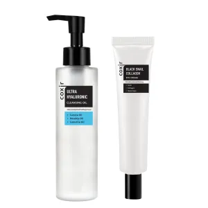 coxir ULTRA HYALURONIC CLEANSING OIL 5.07 fl.oz   BLACK SNAIL COLLAGEN EYE CREAM 1.01 fl.oz l Oil Cleanser, Hyaluronic Acid, Collagen, Black Rice, Snail Mucin, Korean Skin Care