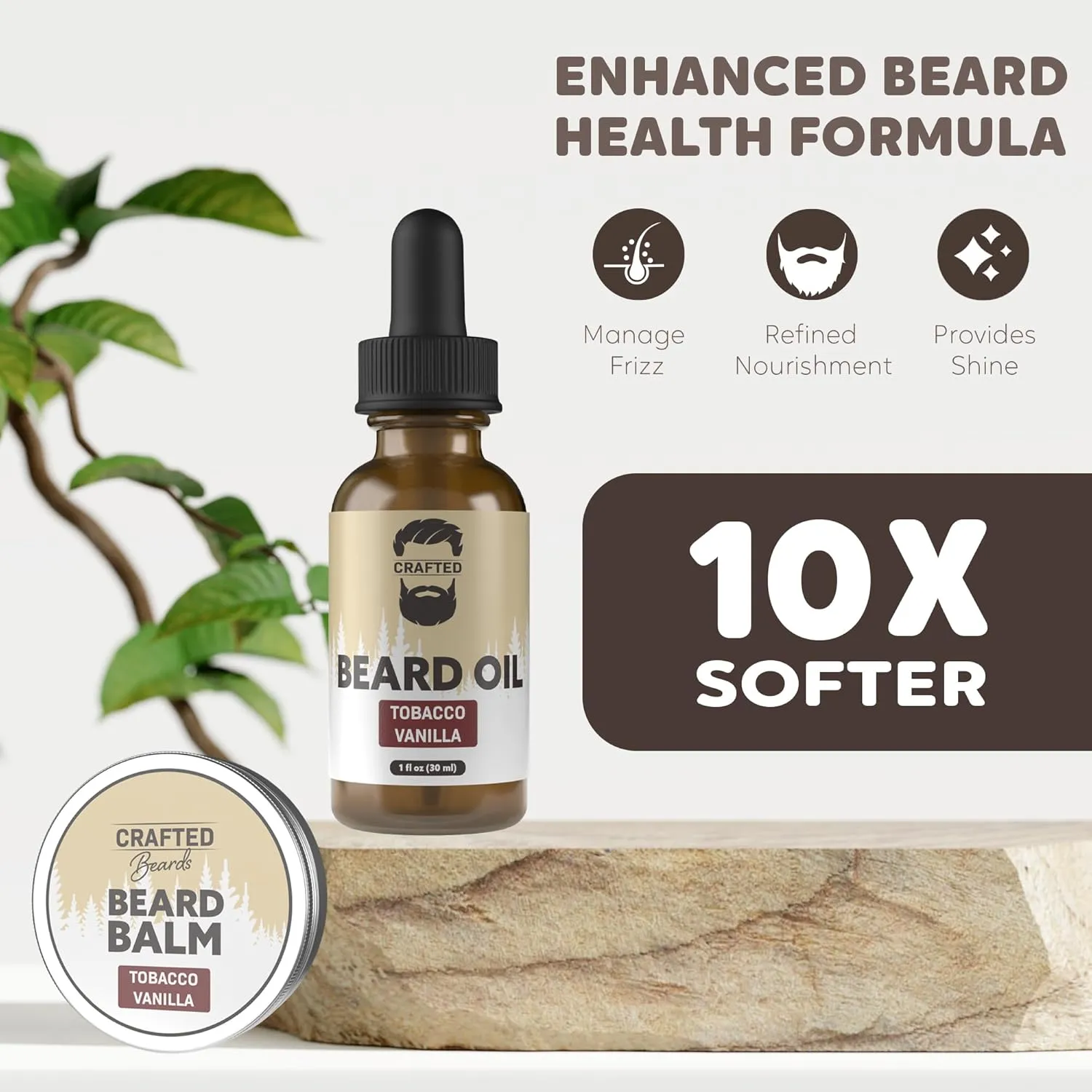 Crafted Beards Beard Care Kit for Men - Softer, Smoother, Moisturized Beard - Beard Oil and Beard Balm - Tobacco Vanilla Scent - Gift Set