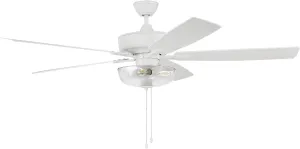 Craftmade S101W5-60WWOK Super Pro 60" Ceiling Fan with LED Lights & Pull Chain, 5 Reversible White/Washed Oak MDF Blades, White
