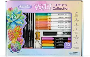Crayola Pastel Colors Art Kit (50pcs), Kids Art Set with Pastel Markers & Pencils, Gift for Kids, 8 