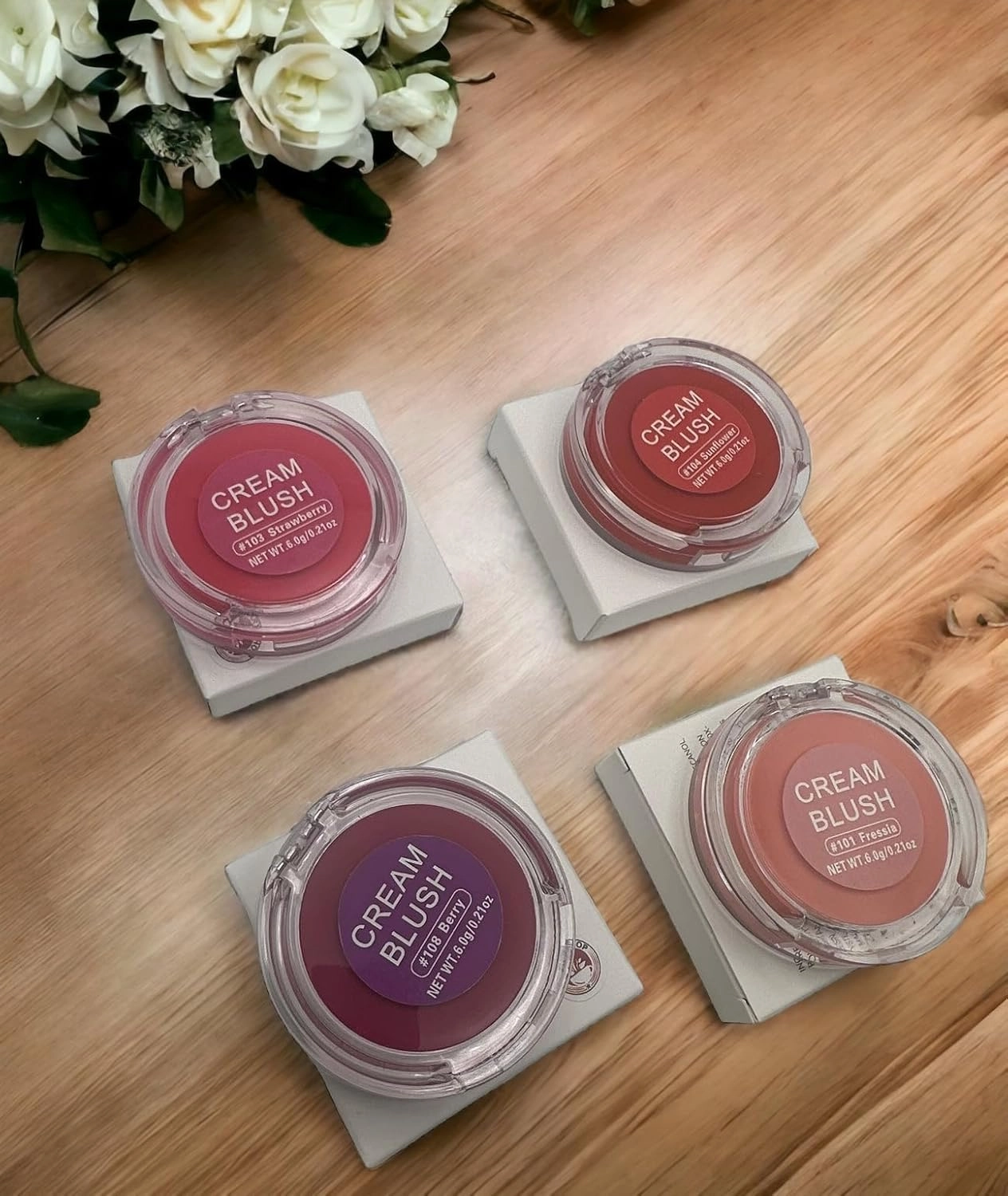 Cream blush monocromática, color lujosamente cremoso y mezclable, para ojos, labios y mejillas, peonía deslumbrante (Sunflower, Strawberry, fressia,Berry,sunflower)