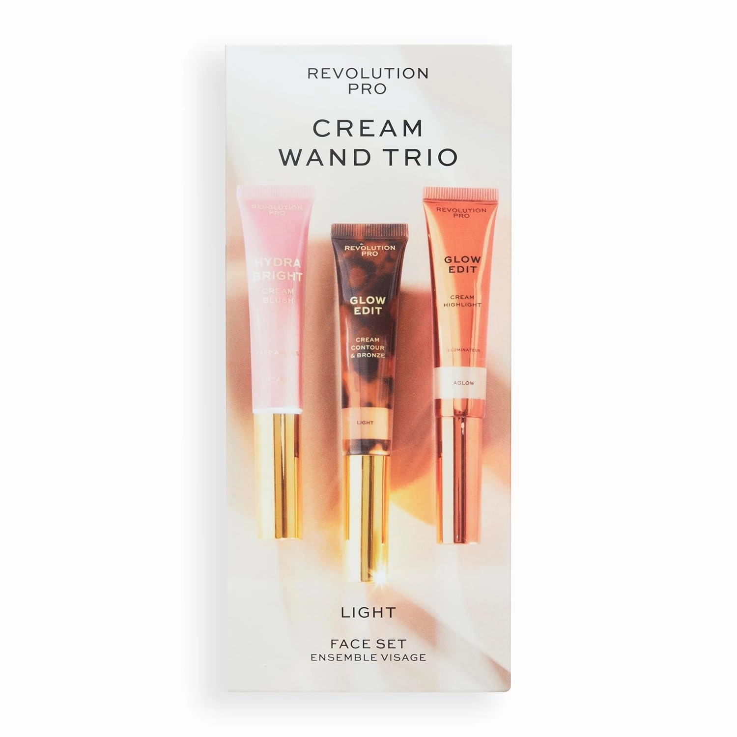Cream Face Wand Trio, Cream Contour, Blush & Highlighter Makeup Set, Vegan & Cruelty Free, Light, 1 x 12 ml, 2 x 15 ml