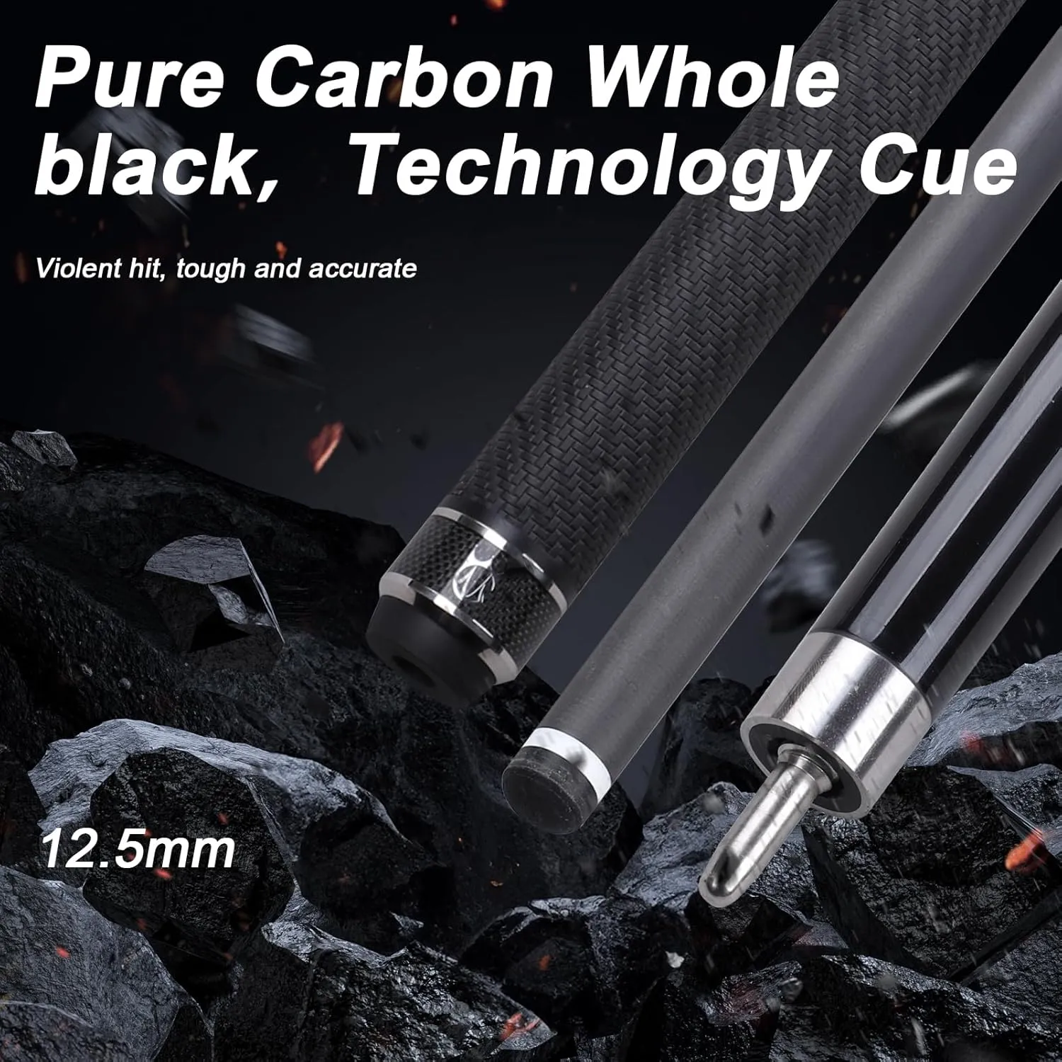 CROWN ME Carbon Fiber Pool Cue Stick, 12.5mm Tip Soft Grip Billiard Carbon Fiber cue, Weight 20OZ Cue Stick, 58" Pool Table Sticks