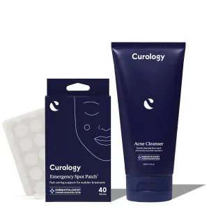 Curology Acne Skin Care Set Duo, 40 ct Emergency Spot Pimple Patches and Acne Cleanser Face Wash with 2.5% Benzoyl Peroxide, Fragrance Free