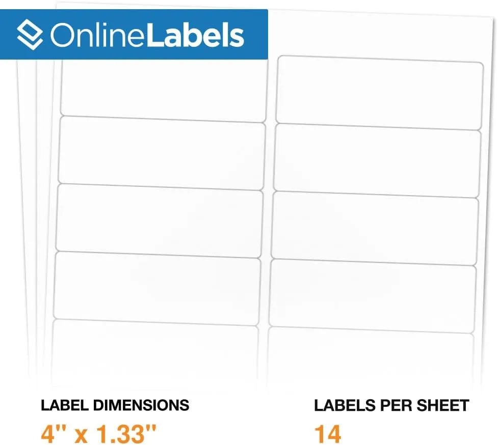 Customizable Address Labels - 4 x 1.33 - Permanent, White Matte - Mailing, Barcoding - Pack of 14,000 Labels, 1,000 Sheets - Inkjet/Laser Printers - Online Labels