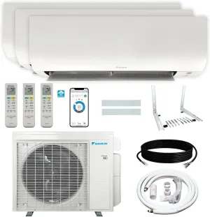 Daikin 24,000 BTU 21SEER2 3-Zone Mini Split Air Conditioner Heat Pump System R32 with Maxwell 15 ft. Installation Kit and Wall Mounting Bracket (9,000 BTU   12,000 BTU   12,000 BTU)