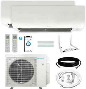 Daikin 24,000 BTU (9K   18K) 21SEER2 Dual Zone Mini Split Wi-Fi Enabled Air Conditioner Heat Pump R-32 System with Maxwell 15 ft. Installation Kit and Wall Mounting Bracket
