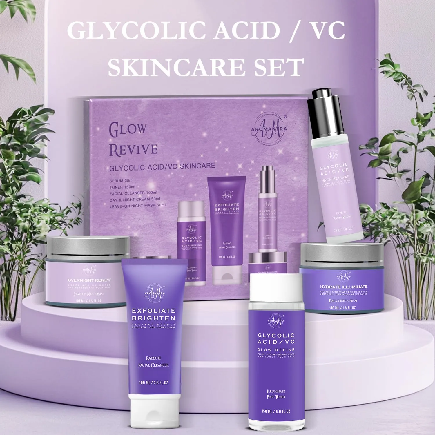 Daily Essential Skincare Set, Glycolic Acid Vitamin C Facial Skin Care Sets & Kits, 5 In 1 Skin Care Gifts for Women w/Exfoliates Face Wash, Toner, Serum, Moisturizer, and Mask, Vegan & Cruelty-Free