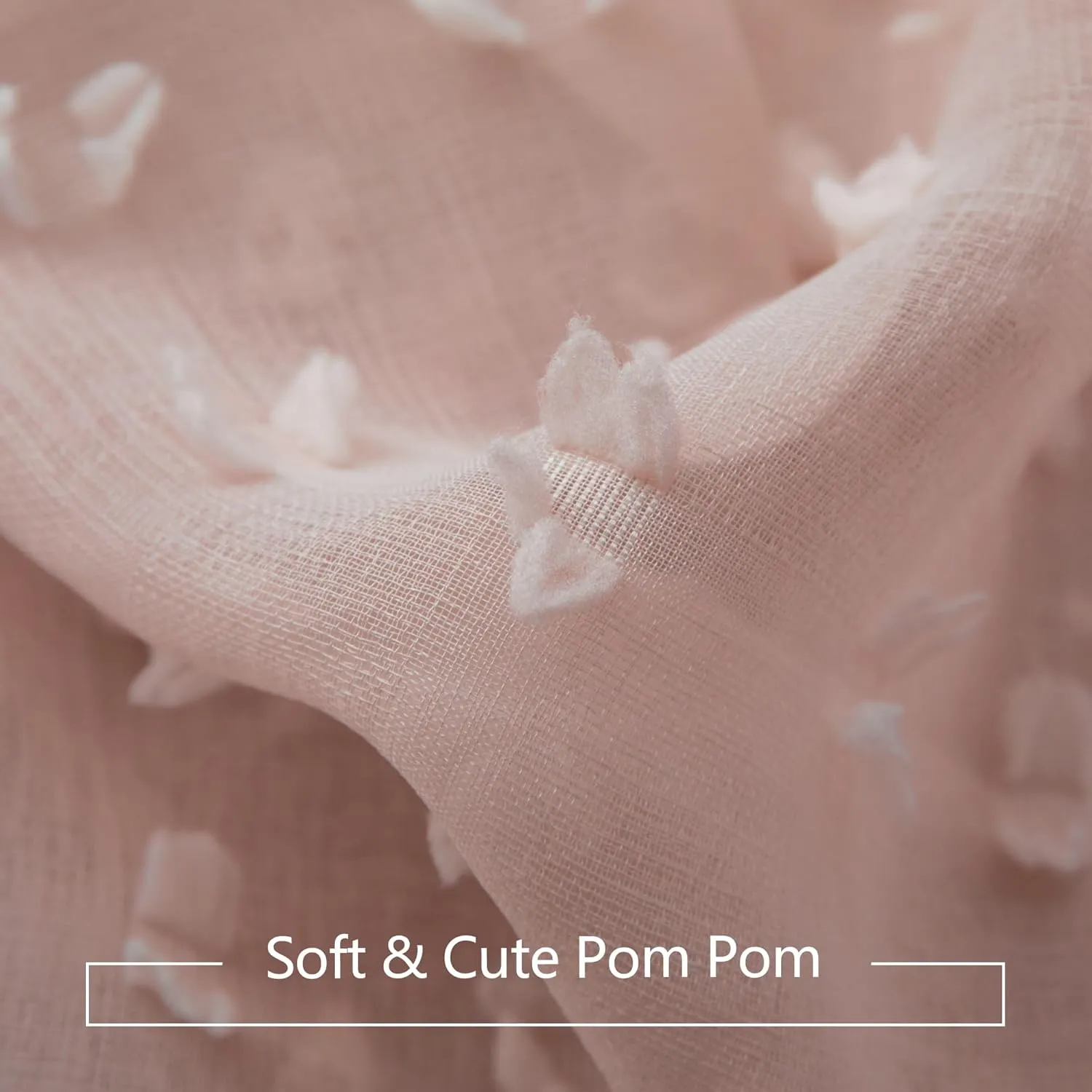 DANCURTON Cute Pom Pom Curtains for Girls Princess Room Semi Sheer Canopy Bed Butterfly Floral Boho 2 Panels for Bedroom Blush Pink Back Tab Voile Living Room Drapes 52 by 108 Inches Long