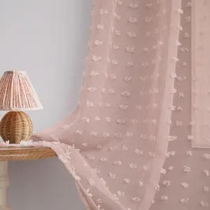 DANCURTON Cute Pom Pom Curtains for Girls Princess Room Semi Sheer Canopy Bed Butterfly Floral Boho 2 Panels for Bedroom Blush Pink Back Tab Voile Living Room Drapes 52 by 108 Inches Long