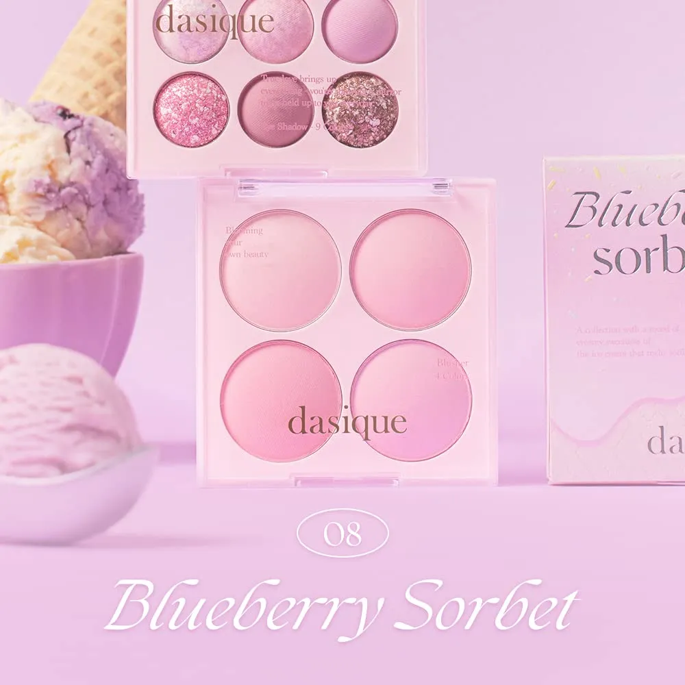 Dasique Blending Mood Cheek #08 Blueberry Sorbet | 4 Blendable Shades in Lightweight Smooth Powder | Vegan | Blush
