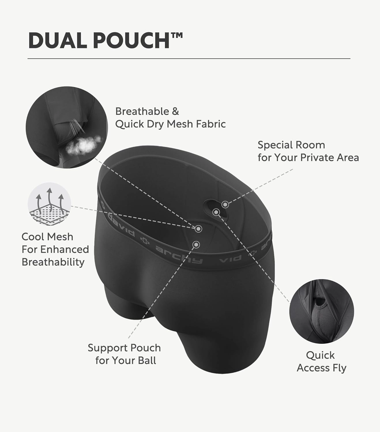 DAVID ARCHY Men's Boxer Briefs, Micro Modal Dual Pouch Trunks Support Ball Bulge Enhancing Underwear,Underwear For Man 3 Pack