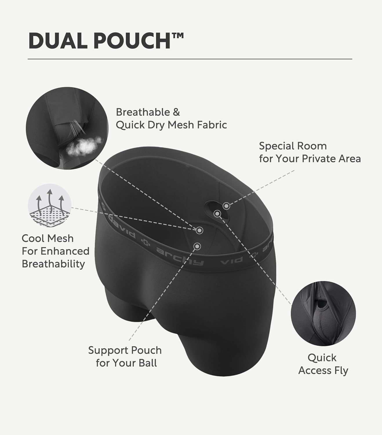 DAVID ARCHY Men's Boxer Briefs, Micro Modal Dual Pouch Trunks Support Ball Bulge Enhancing Underwear,Underwear For Man 3 Pack